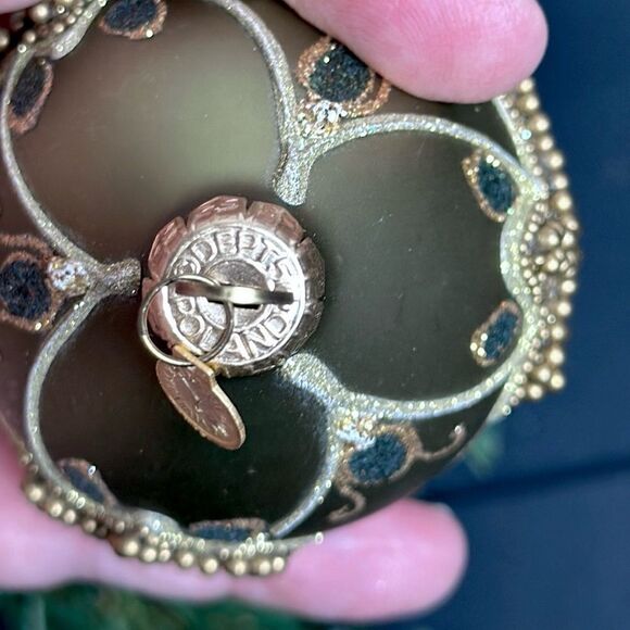 Department 56 Poland Glass Christmas Tree Ornament Olive Green Beaded - Picture 8 of 10